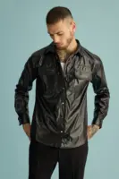 Black serpent men's leather shacket