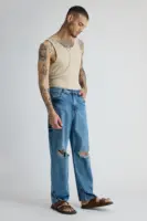 classic blue ripped men's straight jeans