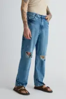 classic blue ripped men's straight jeans