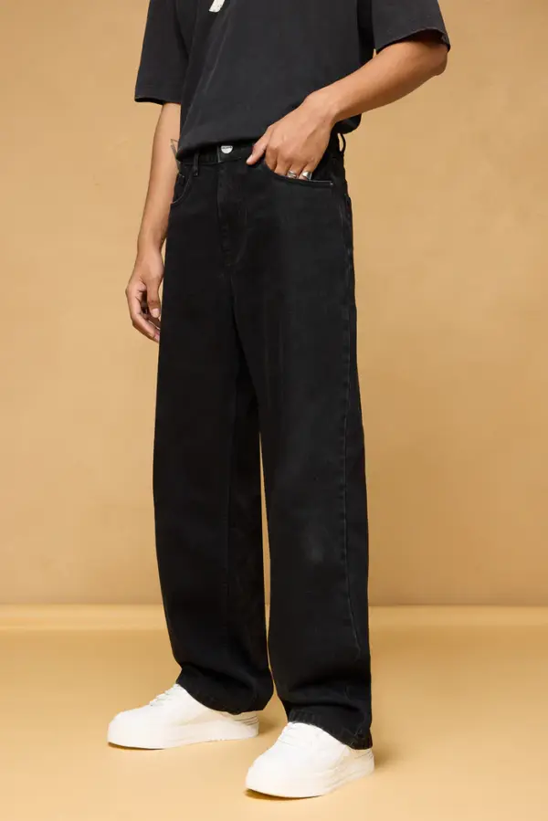 gunmetal black men's baggy straight jeans