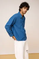 blue men’s long sleeve utility shacket