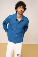 blue men’s long sleeve utility shacket
