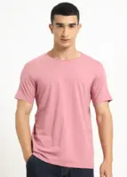 Pink Plain Crew neck T-shirt