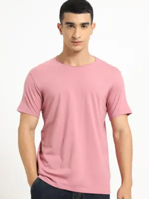 Pink Plain Crew neck T-shirt