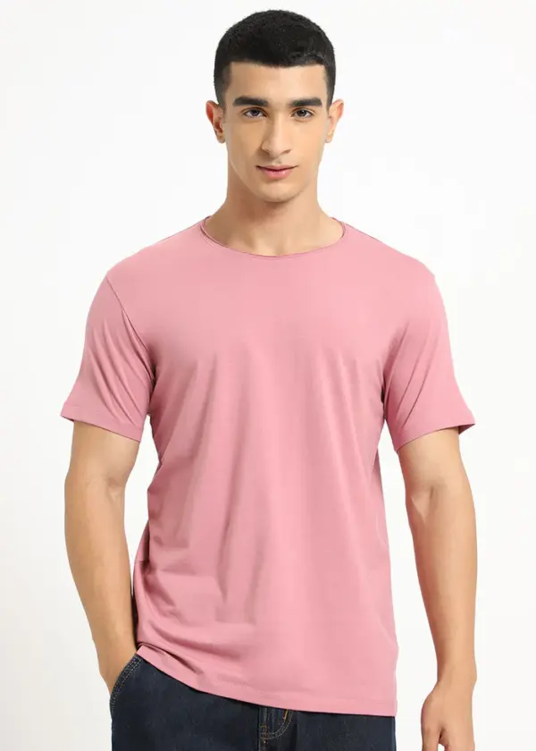 Pink Plain Crew neck T-shirt