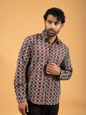 Mens Green Printed Full-Sleeve Cotton Shirt