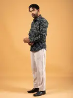Mens Dark Blue Printed Full-Sleeve Cotton Shirt