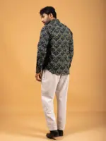 Mens Dark Blue Printed Full-Sleeve Cotton Shirt