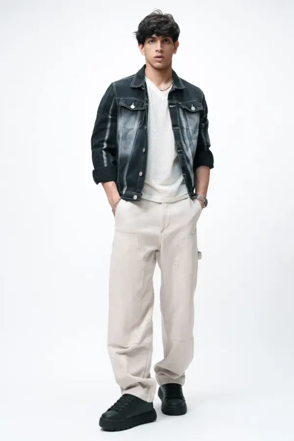 shadow fade men's denim trucker jacket