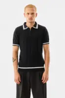 Ribbed Regular Fit Zipper Polo T-Shirt