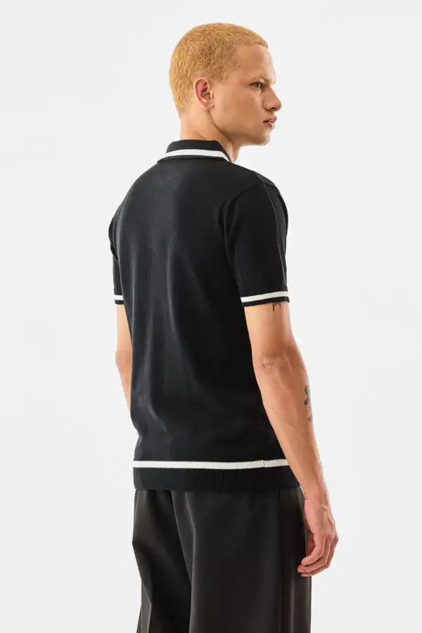 Ribbed Regular Fit Zipper Polo T-Shirt