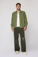 olive green men’s long sleeve utility shacket