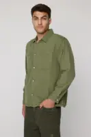 olive green men’s long sleeve utility shacket