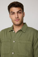olive green men’s long sleeve utility shacket