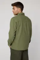olive green men’s long sleeve utility shacket
