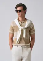 Beige Knitted Polo Zipper T-shirt