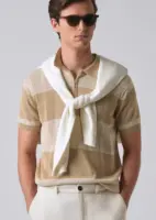 Beige Knitted Polo Zipper T-shirt