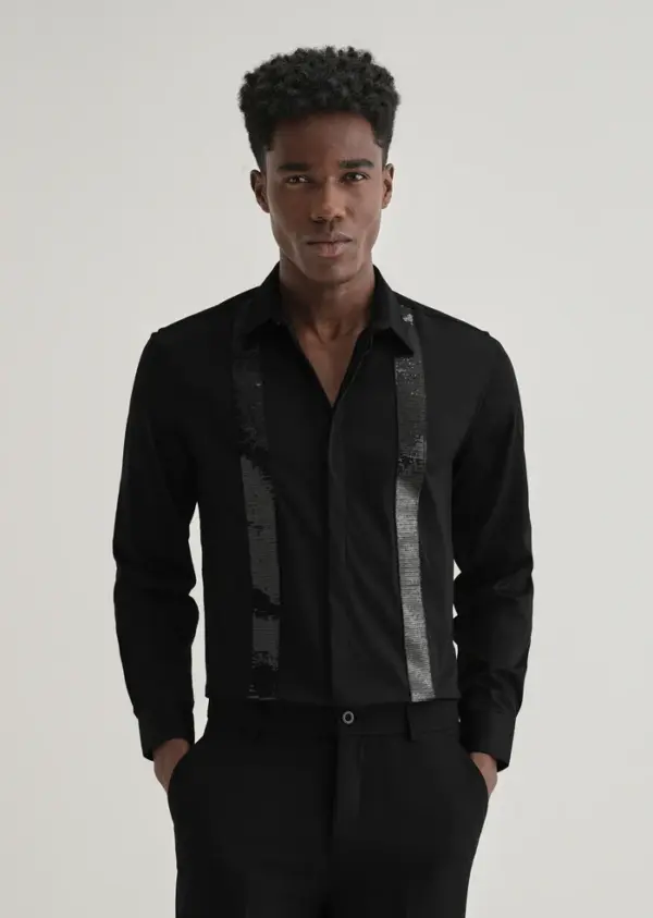 Black Sequence Panel Designer Shirt