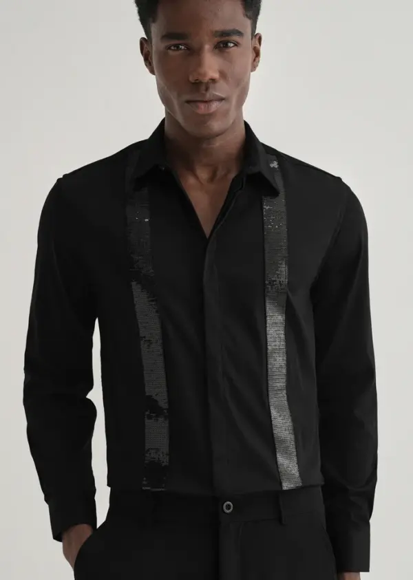 Black Sequence Panel Designer Shirt