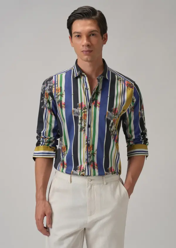 Blossom Full Sleeve Striped Printed Shirt