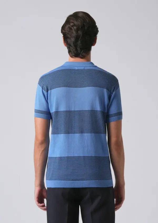 Blue Knitted Polo Zipper T-shirt