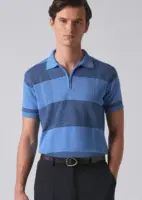 Blue Knitted Polo Zipper T-shirt