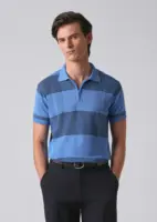 Blue Knitted Polo Zipper T-shirt