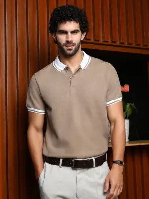 Open-Knit Block Polo T-Shirt