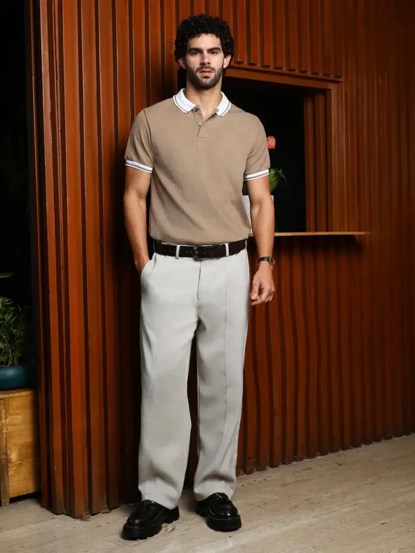 Open-Knit Block Polo T-Shirt
