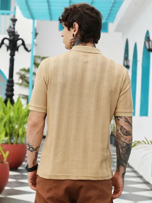 Candy Stripe-Knitted Polo T-Shirt