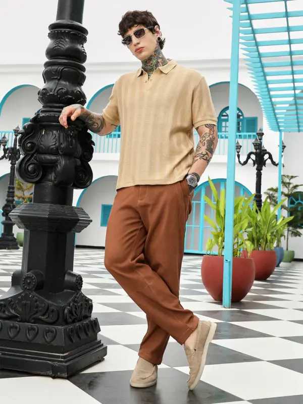 Candy Stripe-Knitted Polo T-Shirt