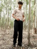 Ribbed-Vined Textured Polo T-Shirt