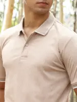 Ribbed-Vined Textured Polo T-Shirt