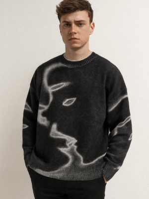 Unisex Abstract Horse Pattern Knit Sweater – Oversized Streetwear Pullover