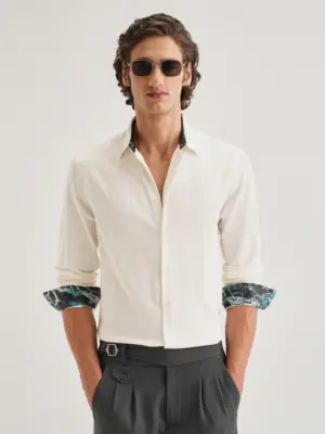 Cream Printed Cuff Shirt