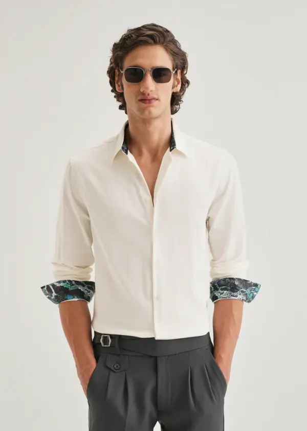 Cream Printed Cuff Shirt