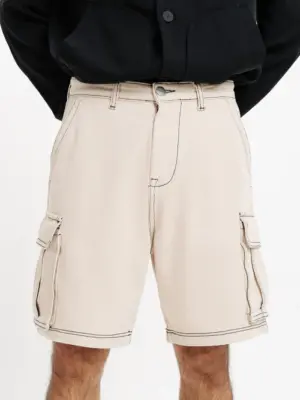men's ecru contrast-stitch cargo shorts