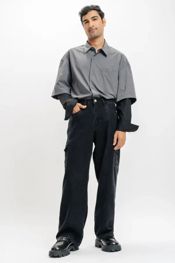 urban black men's baggy straight cargo jeans