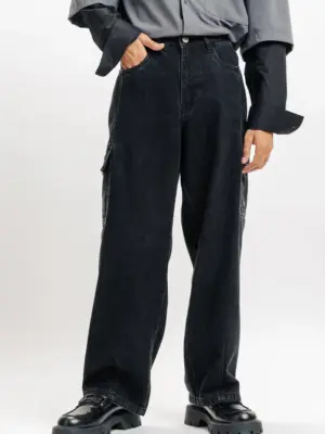 urban black men's baggy straight cargo jeans