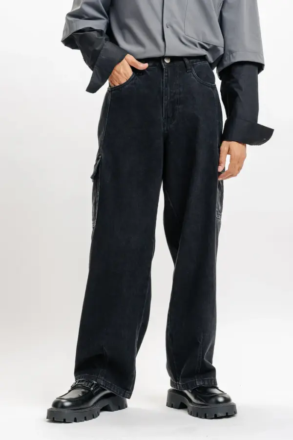 urban black men's baggy straight cargo jeans