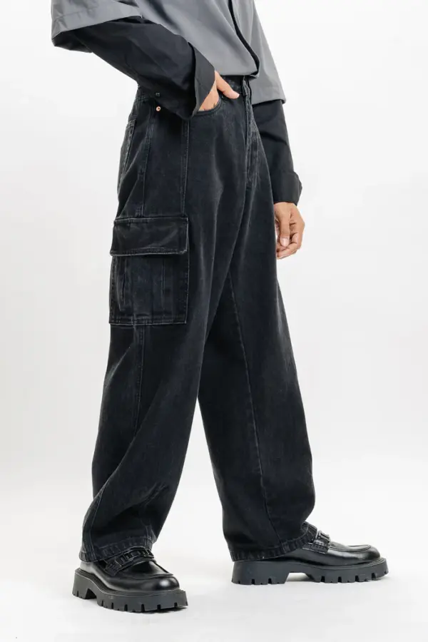 urban black men's baggy straight cargo jeans