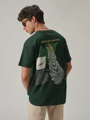 Dark Green Back Printed Oversized T-Shirt