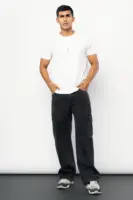 Stone black men's baggy straight cargo jeans