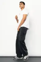 Stone black men's baggy straight cargo jeans
