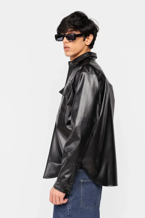 black men's leather shacket