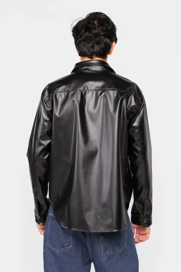 black men's leather shacket