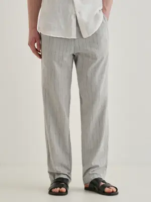 Grey Stripe Relaxed Linen Trousers