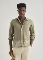 Olive Green Embroidered Cotton Linen Shirt