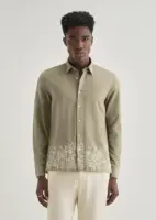 Olive Green Embroidered Cotton Linen Shirt