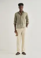Olive Green Embroidered Cotton Linen Shirt